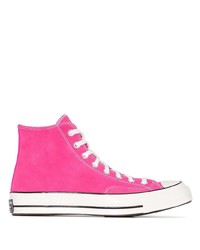 Мужские ярко-розовые замшевые высокие кеды от Converse