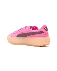 Женские ярко-розовые замшевые низкие кеды от Puma