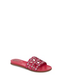 Ярко-розовые замшевые сандалии на плоской подошве с шипами