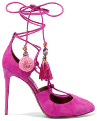 Ярко-розовые замшевые туфли с украшением