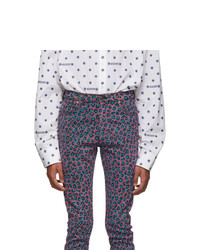 Мужские ярко-розовые зауженные джинсы с леопардовым принтом от Gucci