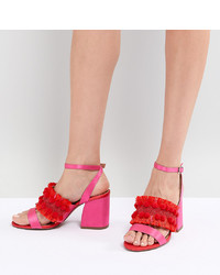 Ярко-розовые кожаные босоножки на каблуке от ASOS DESIGN
