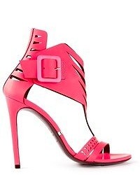 Ярко-розовые кожаные босоножки на каблуке от Gianmarco Lorenzi