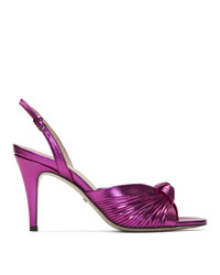 Ярко-розовые кожаные босоножки на каблуке от Gucci
