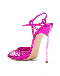 Ярко-розовые кожаные босоножки на каблуке от Casadei