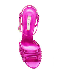 Ярко-розовые кожаные босоножки на каблуке от Casadei