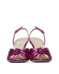 Ярко-розовые кожаные босоножки на каблуке от Gucci