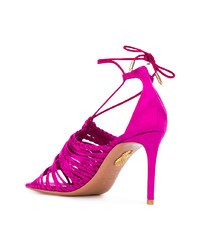 Ярко-розовые кожаные босоножки на каблуке от Aquazzura