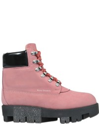 Ярко-розовые кожаные ботинки на шнуровке