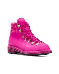 Женские ярко-розовые кожаные ботинки на шнуровке от Guidi