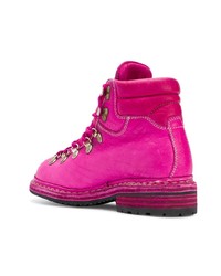 Женские ярко-розовые кожаные ботинки на шнуровке от Guidi