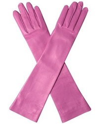 Ярко-розовые кожаные длинные перчатки