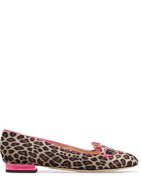 Женские ярко-розовые кожаные лоферы с леопардовым принтом от Charlotte Olympia