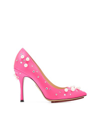 Ярко-розовые кожаные туфли с украшением от Charlotte Olympia