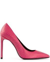 Ярко-розовые кожаные туфли с шипами от Saint Laurent