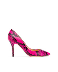Ярко-розовые кожаные туфли со змеиным рисунком