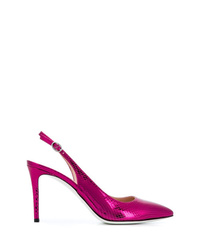 Ярко-розовые кожаные туфли со змеиным рисунком от Pollini