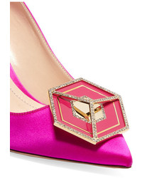 Ярко-розовые сатиновые туфли с украшением от Nicholas Kirkwood