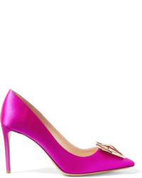 Ярко-розовые сатиновые туфли с украшением от Nicholas Kirkwood