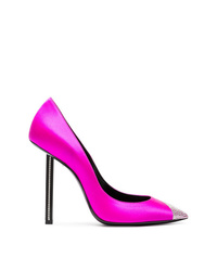 Ярко-розовые сатиновые туфли с украшением от Saint Laurent