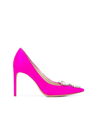 Ярко-розовые сатиновые туфли с украшением от Sophia Webster