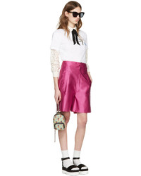 Женские ярко-розовые сатиновые шорты от Miu Miu