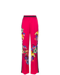 Ярко-розовые широкие брюки с цветочным принтом