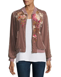 Ярко-розовый бархатный бомбер