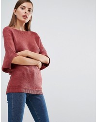 Женский ярко-розовый вязаный свитер от Sisley