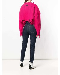 Ярко-розовый вязаный свободный свитер от Diesel