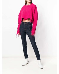 Ярко-розовый вязаный свободный свитер от Diesel