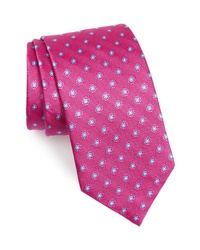 Ярко-розовый галстук с цветочным принтом