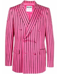 Мужской ярко-розовый двубортный пиджак в вертикальную полоску от Moschino