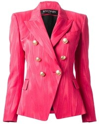 Женский ярко-розовый двубортный пиджак от Balmain