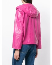 Женский ярко-розовый кожаный бомбер от Sylvie Schimmel