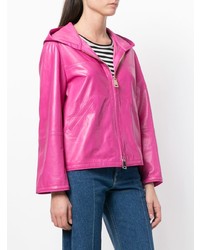 Женский ярко-розовый кожаный бомбер от Sylvie Schimmel