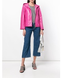 Женский ярко-розовый кожаный бомбер от Sylvie Schimmel