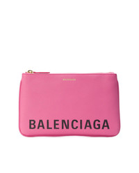 Ярко-розовый кожаный клатч с принтом от Balenciaga