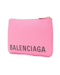 Ярко-розовый кожаный клатч с принтом от Balenciaga