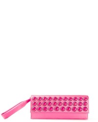 Ярко-розовый кожаный клатч с украшением от Alberta Ferretti