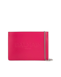 Ярко-розовый кожаный клатч от Balmain