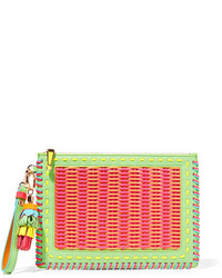 Ярко-розовый кожаный плетеный клатч от Sophia Webster