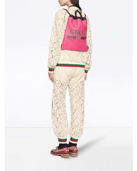 Женский ярко-розовый кожаный рюкзак с принтом от Gucci