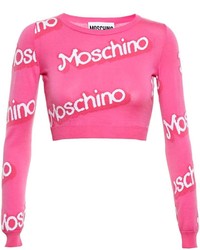 Ярко-розовый короткий свитер с принтом от Moschino