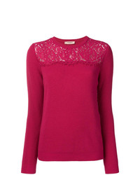 Женский ярко-розовый кружевной свитер с круглым вырезом от Twin-Set