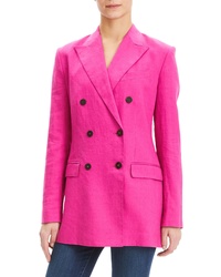 Ярко-розовый льняной двубортный пиджак