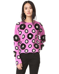 Ярко-розовый меховой свитер с круглым вырезом