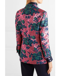 Женский ярко-розовый пиджак из парчи с цветочным принтом от Gucci