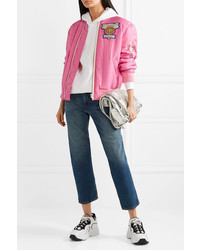 Женский ярко-розовый сатиновый бомбер от Gucci