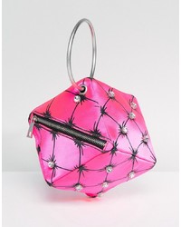 Ярко-розовый сатиновый клатч с украшением от ASOS DESIGN